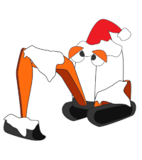 Cartoon of a Didcot Plant digger covered in snow with a Santa hat on